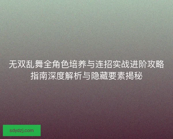 无双乱舞全角色培养与连招实战进阶攻略指南深度解析与隐藏要素揭秘